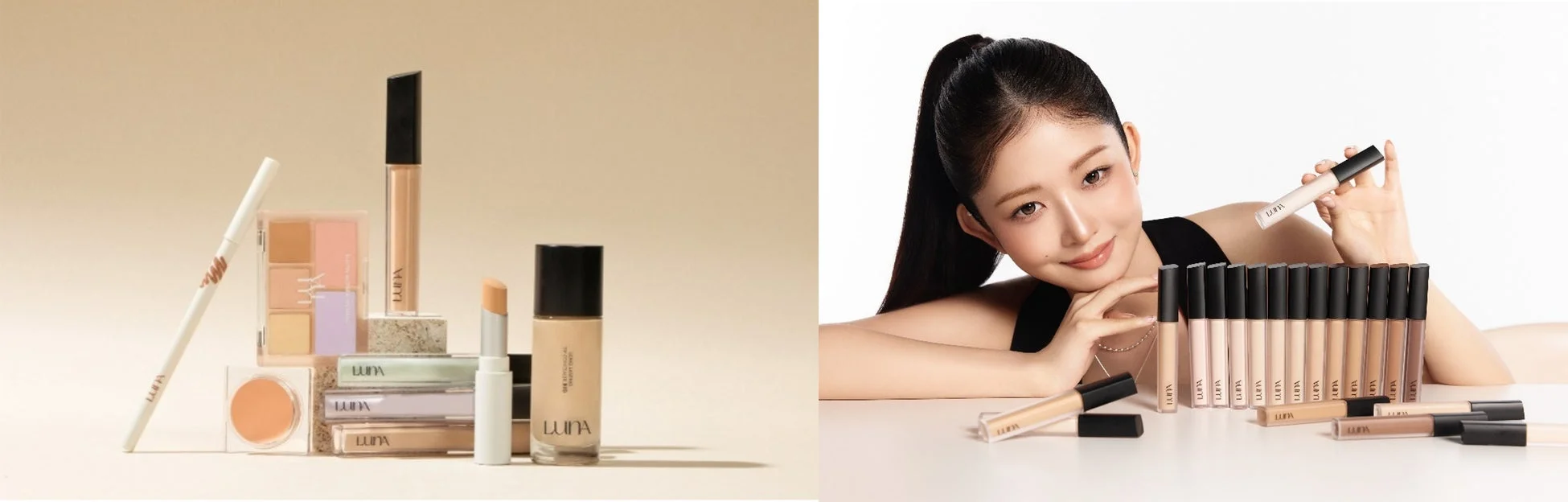 コスメ、 化粧品、 ファンデーション、 コンシーラー、 メイクアップ、 美容、 女性、 モデル、 韓国コスメ、 LUNA、 製品、 広告