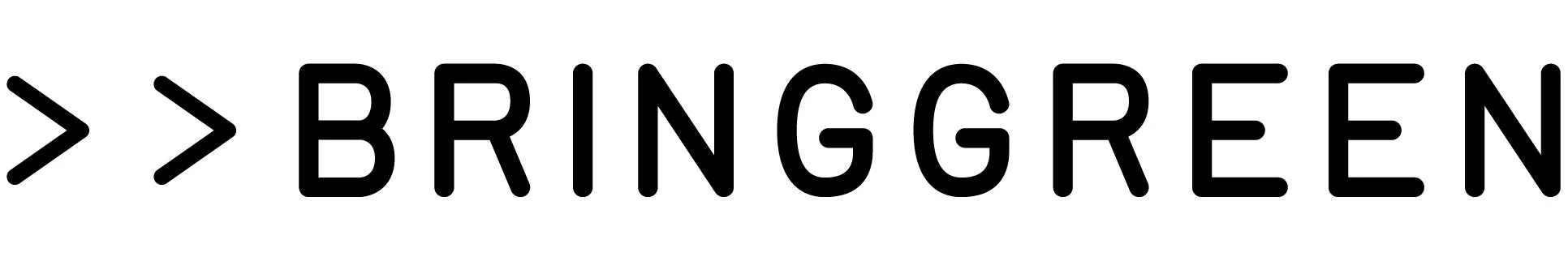 白地に黒い太字で「>> BRINGGREEN」と書かれたロゴマークです。シンプルで視認性の高いデザインです。
