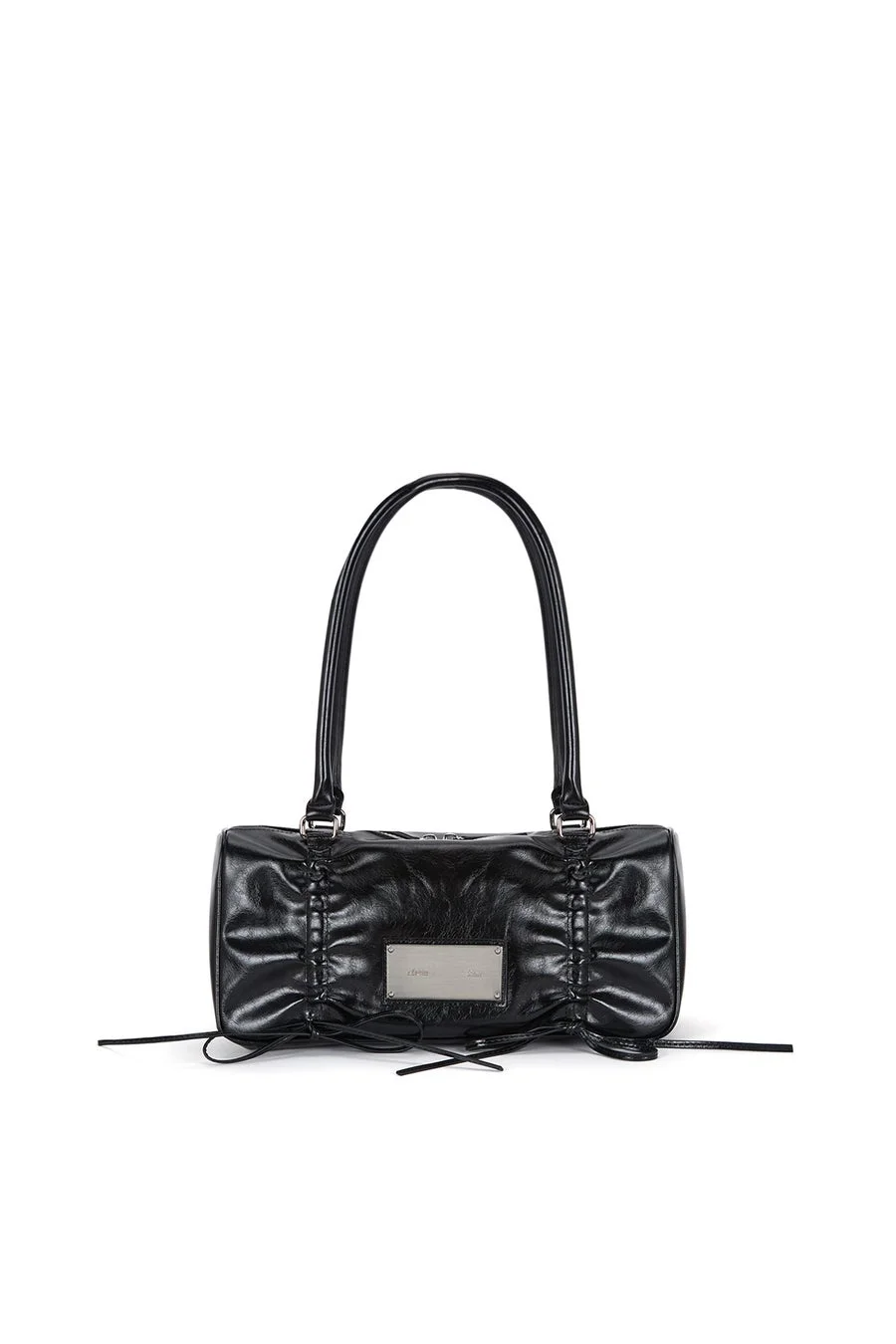 HALF SHIRRING RIBBON SQUARE BAG IN BLACK