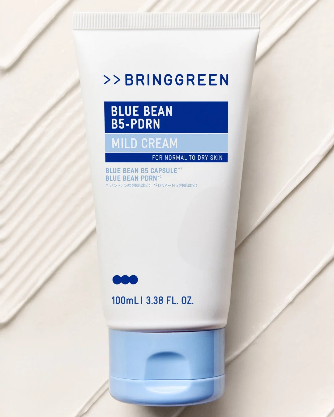 BRINGGREENの「BLUE BEAN B5-PDRN MILD CREAM」は、乾燥肌向けの保湿クリームです。ブルービーンB5カプセルとPDRNを配合し、肌を整える効果が期待できます。容量は100mLです。