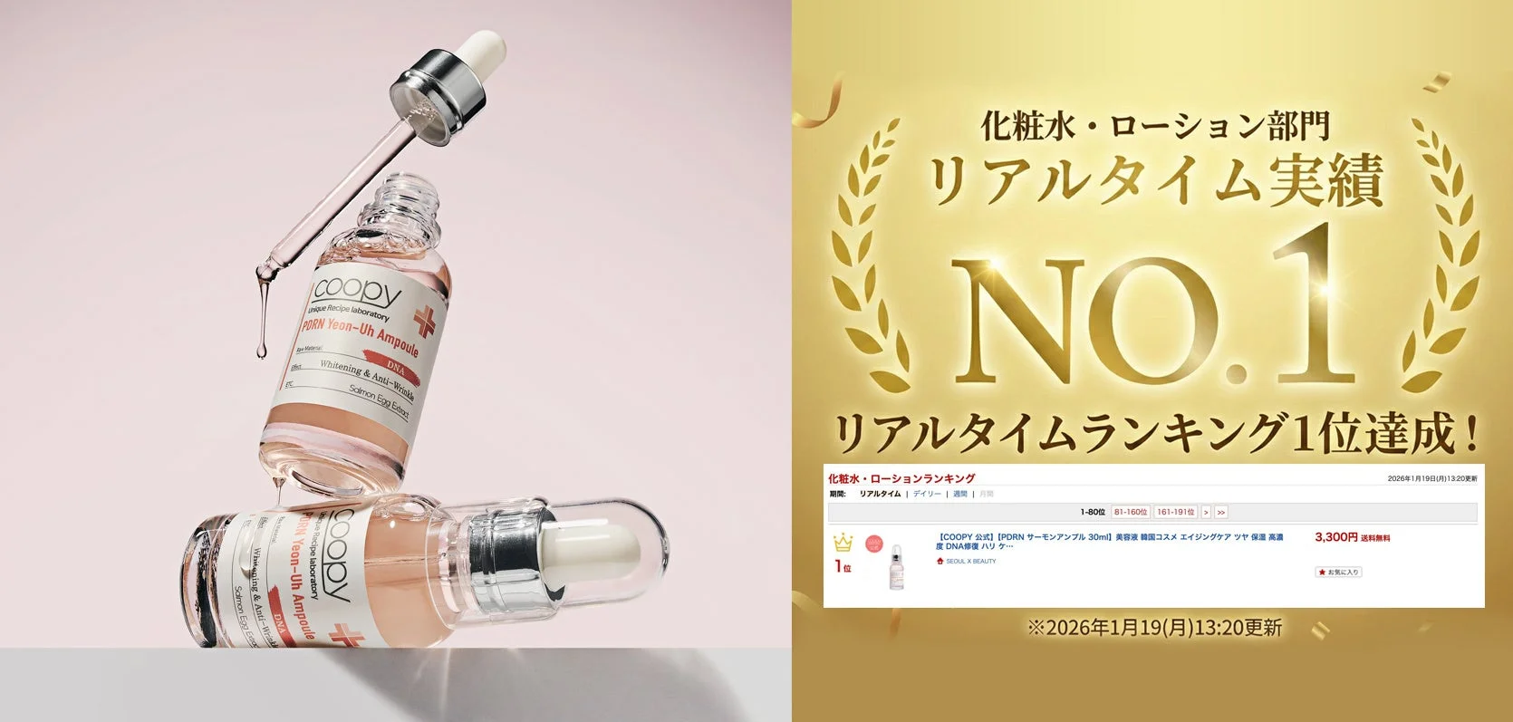 COOPY PDRNサーモンアンプルが楽天ランキング1位を獲得