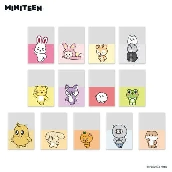 MINITEENのロゴが入ったウサギやネコなど多様な動物キャラクターが描かれた消しゴム
