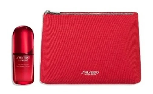 資生堂の赤い美容液とポーチのセットです。
