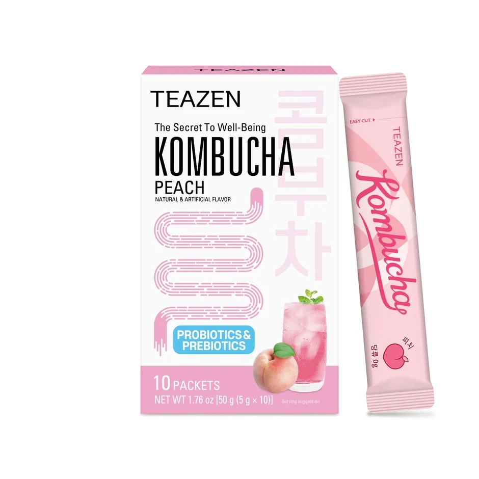 TEAZENのピーチ味コンブチャ製品