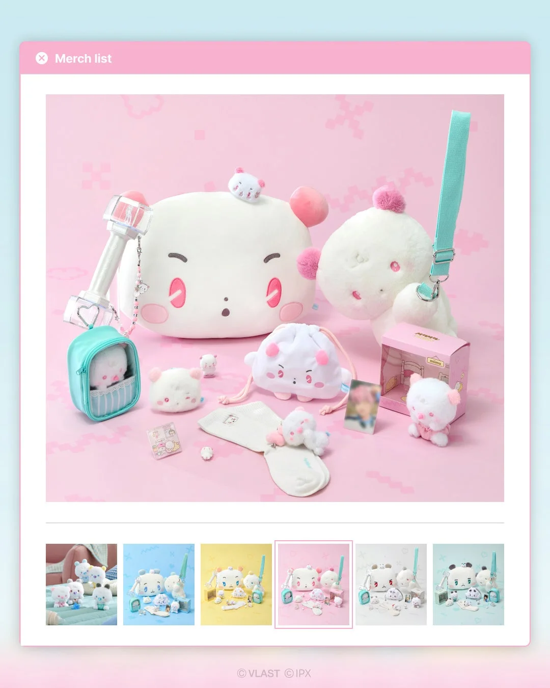 ピンクの背景にキャラクターグッズ