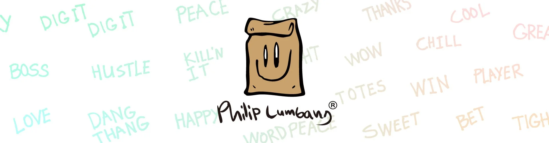 笑顔のキャラクターとポジティブな英単語