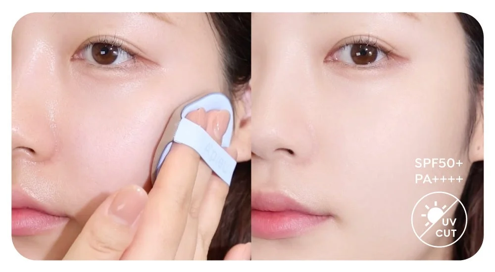 クッションファンデ塗布と肌比較